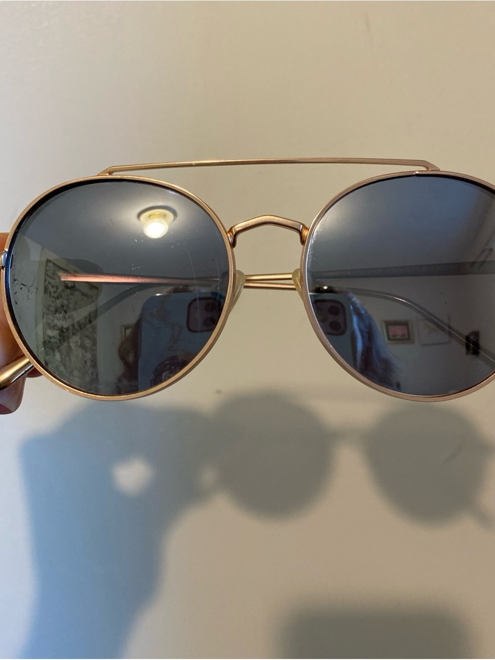 Double-Bridge Round Metal Sunglasses in Gold